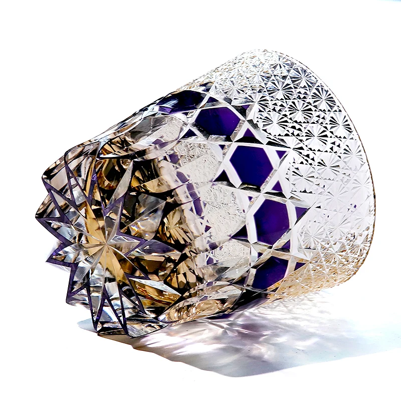 Japanese Edo Kiriko Whisky Cup Purple Glass Morden Luxury 11oz perfect for Party and wedding with gift box