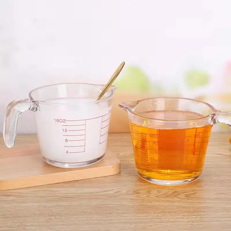 500ML Safety Mouth-blowing High Borosilicate Glass Graduated Transparent Milk Coffee Measure Cup with Handle