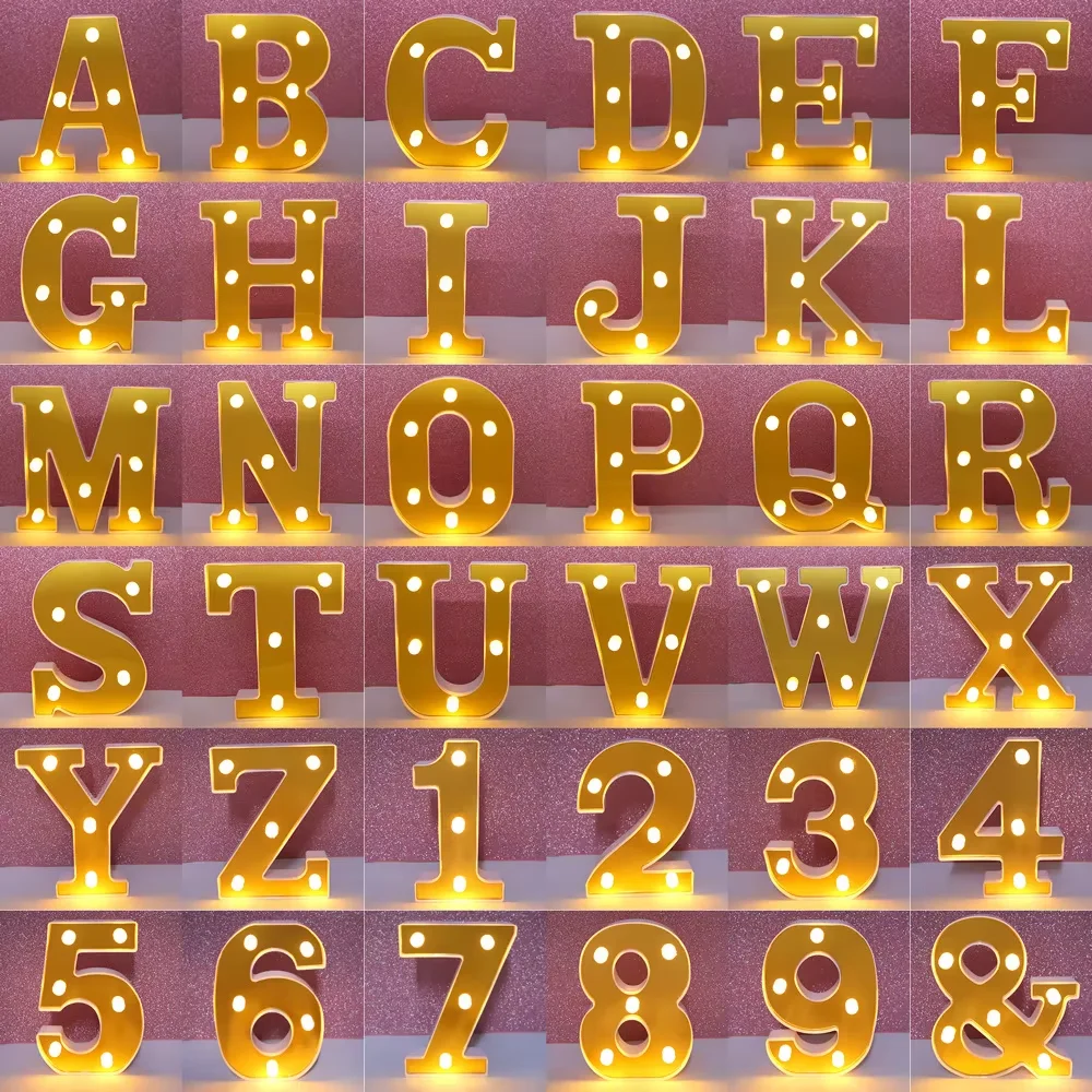 3D LED Mirror Gold Night Lamp 26 Letter 0-9 Digital Marquee Sign Alphabet Light Wall Hanging Lighting Lamp Light Up Letters