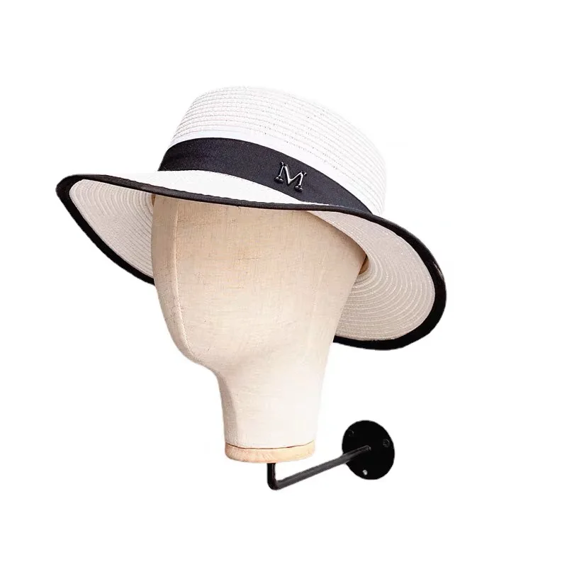 Wholesale adult model white black linen fabric wall mounted mannequin head with tripod for wig hat display