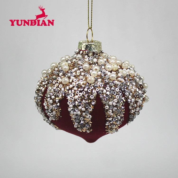 BSCI Factory Wholesale 8cm Red Flocked Christmas Decorative Glass Ball