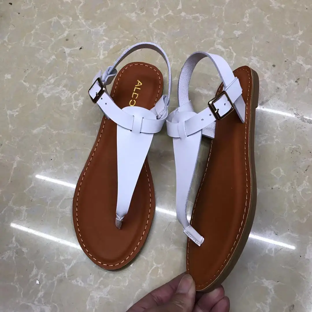 Yongge Beach Leather Slippers Women Sandals Flat T-strap Sandals