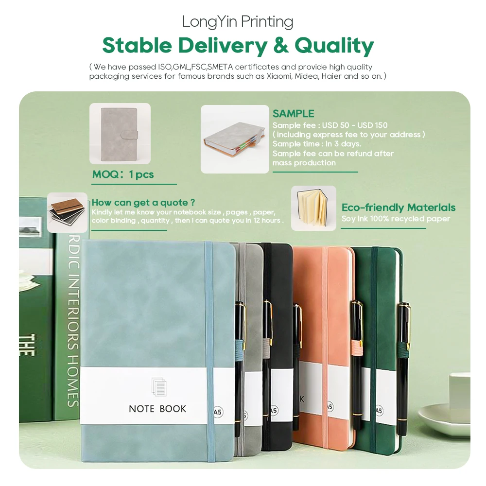 Hot custom logo printing a5 a6 a7 hardcover pu leather school notebook for students moleskine notebooks diary agenda journals