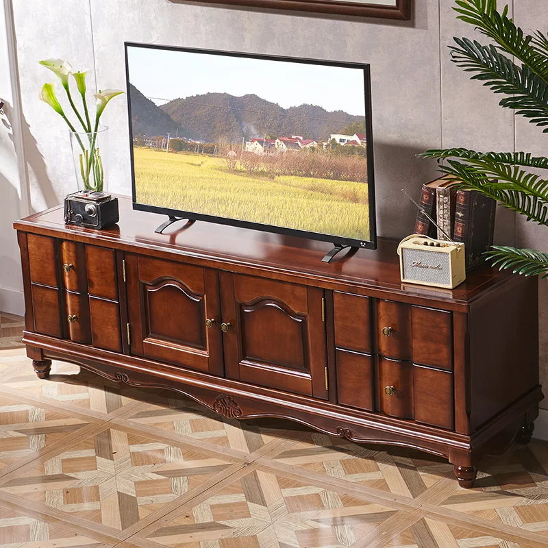 Retro Furniture Wooden Living Room TV Cabinet Solid Wood More Drawers TV Stand With Drawer