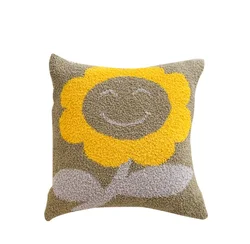 PLHAN  Boho Striped  Knit Decorative Flower Smiling Face Knit Living Room Sofa Throw Pillow Cover
