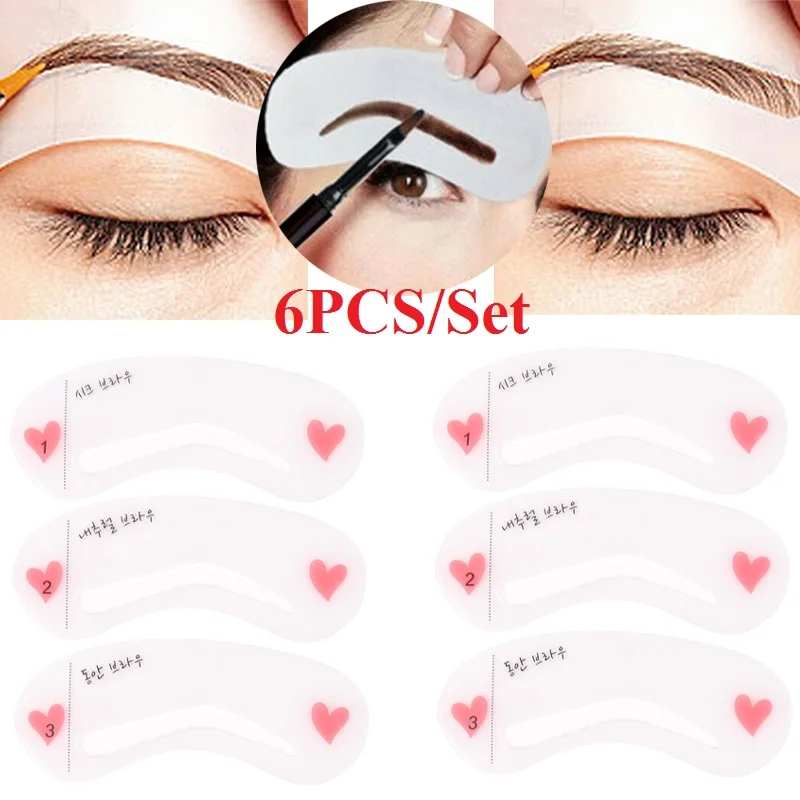 6PCS Grooming Kit Makeup DIY Eyebrow Template Stencil For Women Beauty Tools Accessories