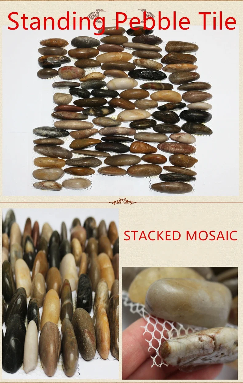 Outdoor Natural Marble mixed oval Pebble Mosaic tile Wall Tile and marble mosaic stone border Floor Tile for Garden Balcony