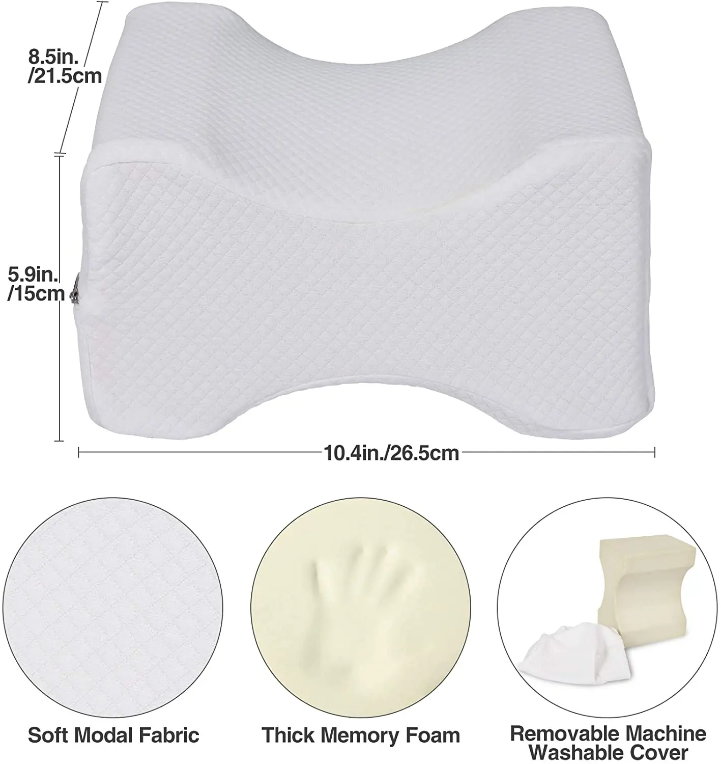 
Knee Memory Foam Pillow for Side Sleepers, Knee Support Pillow for Leg and Knee Pain, White 
