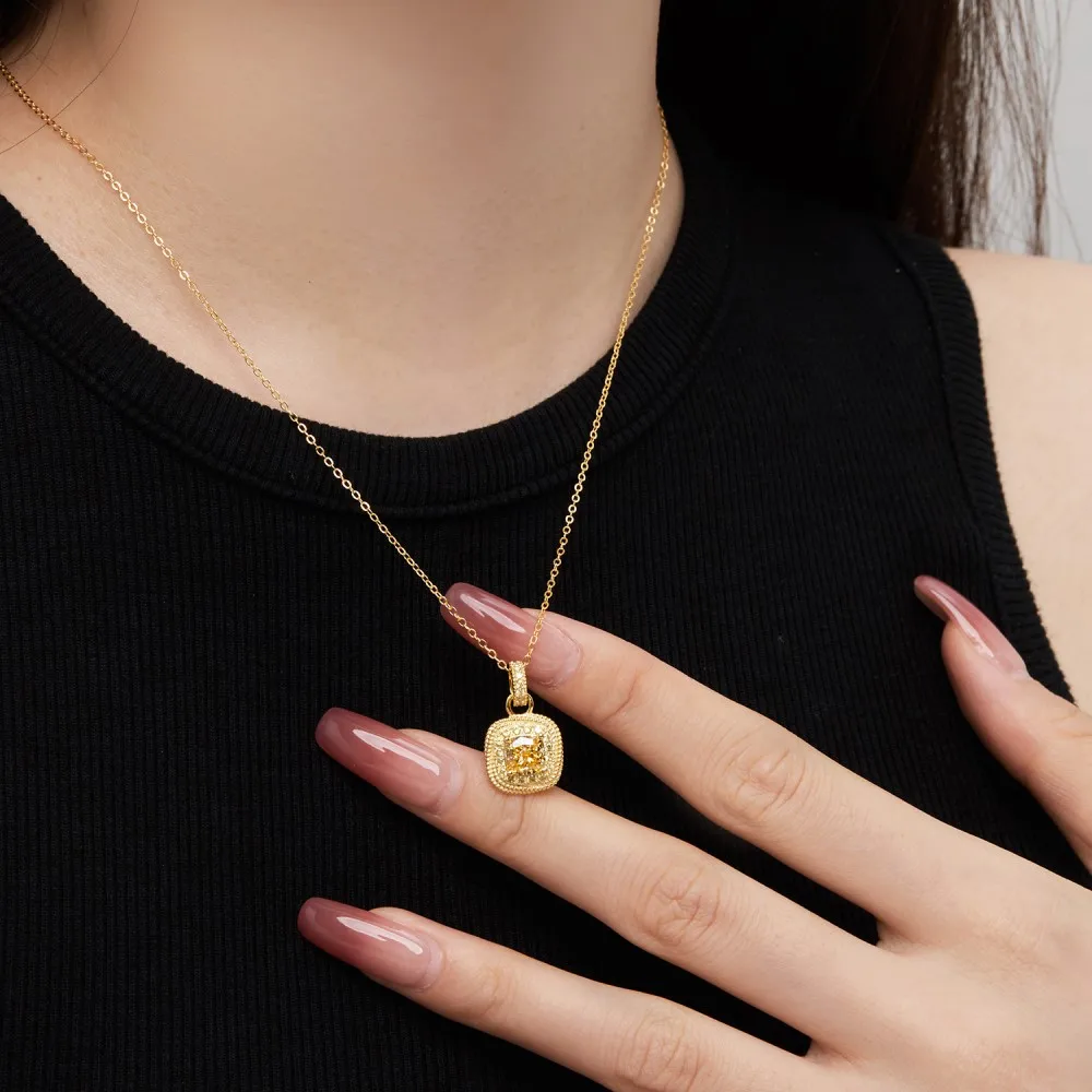Dylam Simple Link Chain Jewellery Necklaces 18K Gold Plated Yellow 8A Cubic Zirconia Solitaire Pendant Necklace for Women