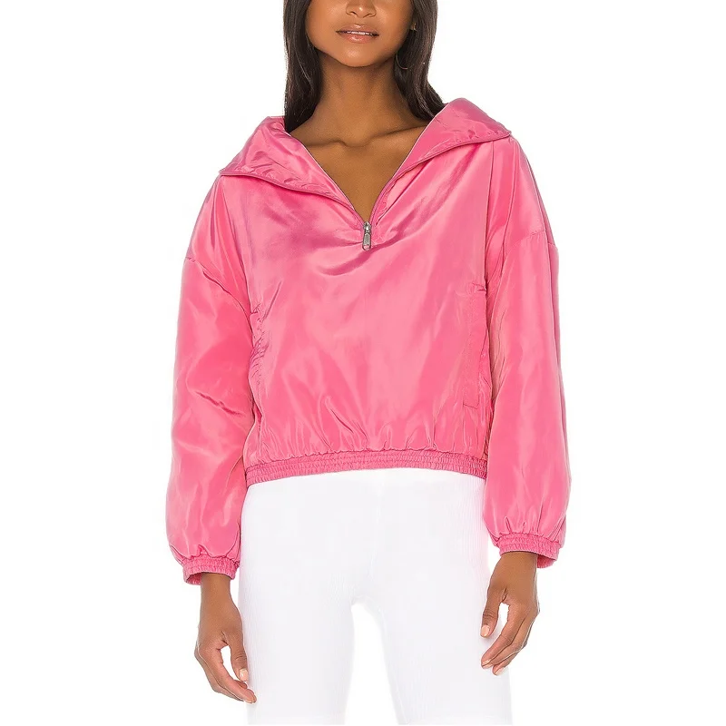 
100% polyester Autumn Spring season women cool fashion pullover jacket windbreaker with 1/4 zipper front 