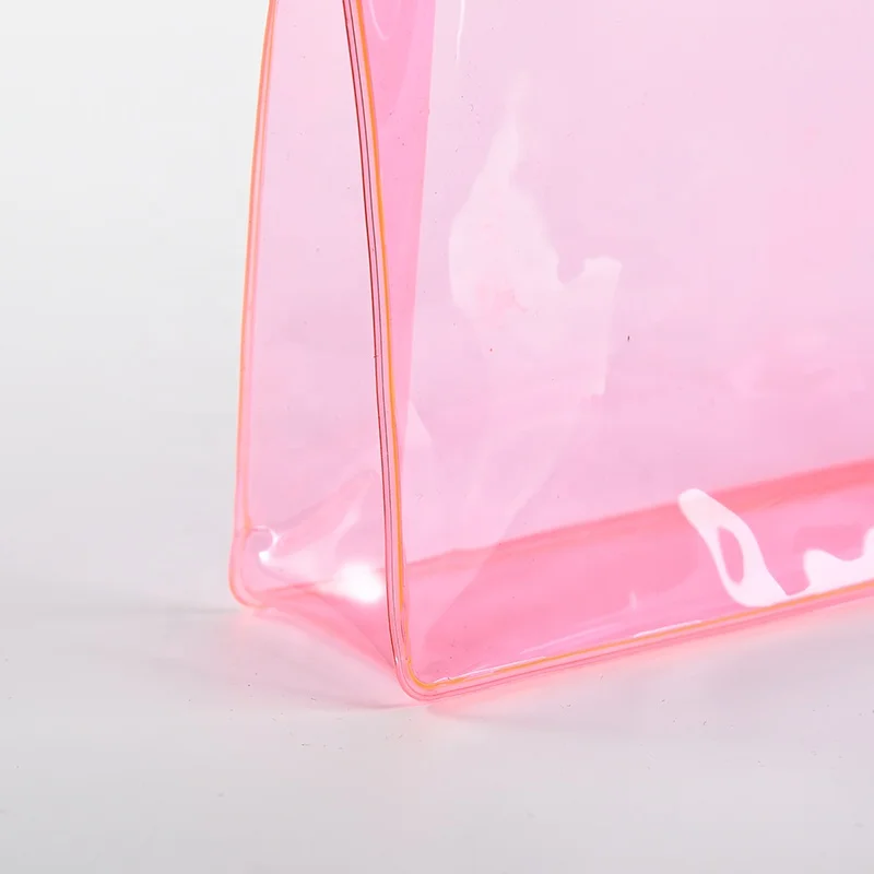 2023 New Custom Logo Printing Clear PVC Makeup Bag Pink Color PVC Zip Bag Cosmetic Bags Wholesale