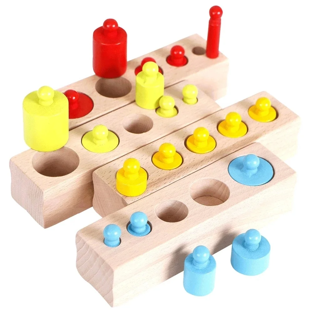 Hot Selling Montessori Baby Wooden Toys Log Small Socket Cylinder Building Blocks Educational Toys
