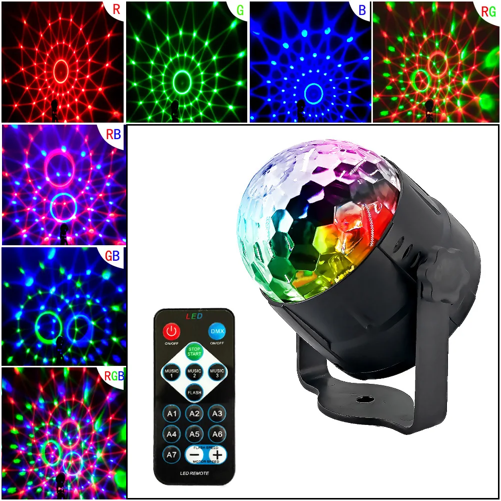 
Universal RGB Rotate Remote Control Led Stage lights KTV Disco DJ Magic Flash Mini Ball Party Lights 