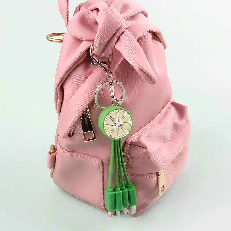 Custom 4 in 1 3 in 1 charger cable mobile phone keychain cable keyring cable Lime Charm fast charging pd charger