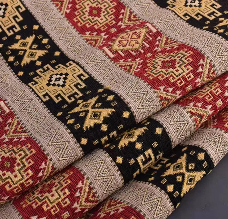 Polyester chenille jacquard sofa fabric diamond chenille jacquard for restaurant seat table cloth and picnic