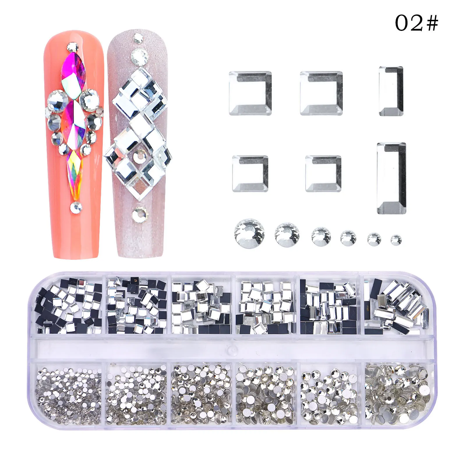 Foretrend 12 Grid Best Seller Nail Stone Nail Rhinestones Crystal AB kit Multi Shape Glass Diamonds Nails Art Rhinestone