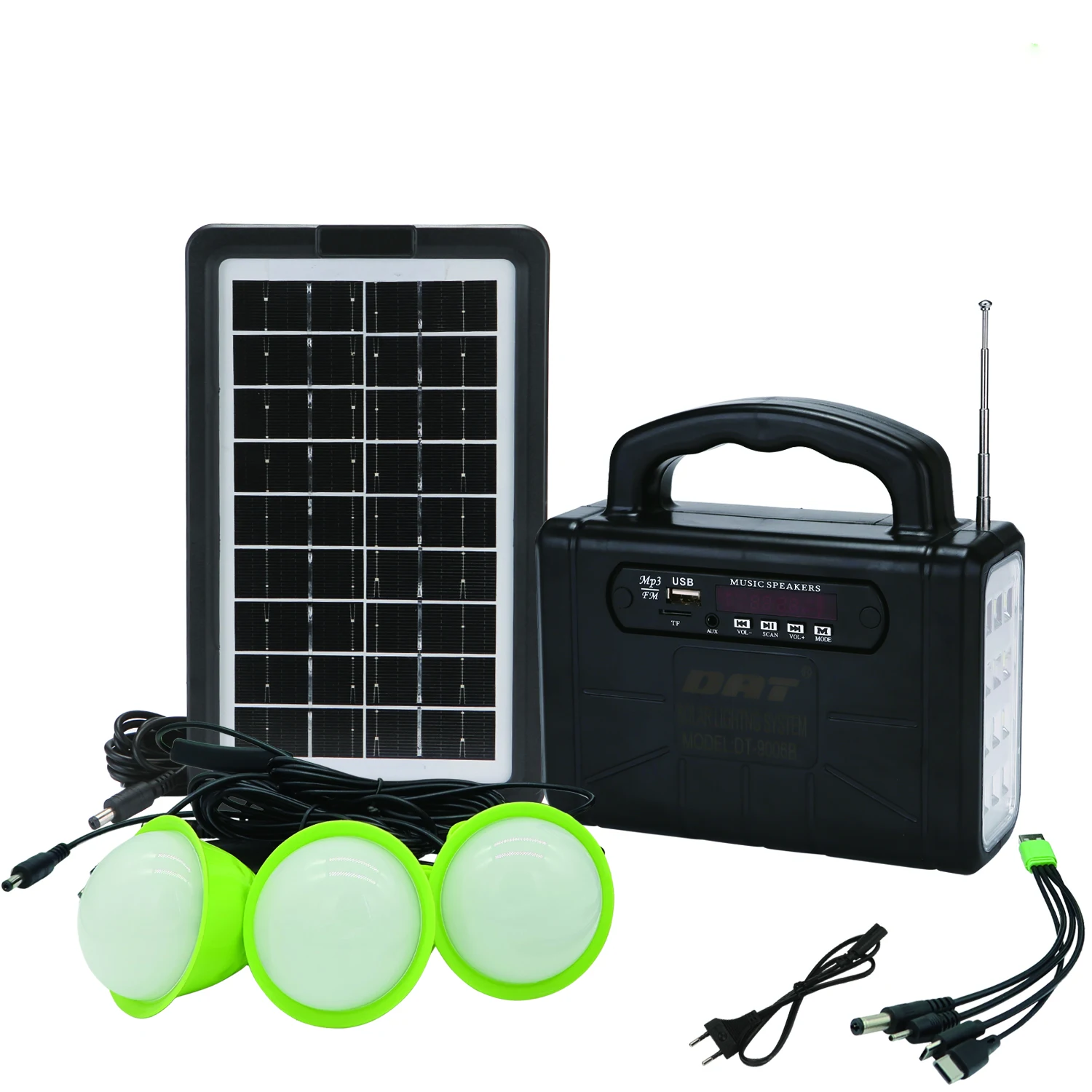 DT-9006B  DAT solar energy system kits with Mp3 and Fm radio function rechargeable light for home led bulb usb