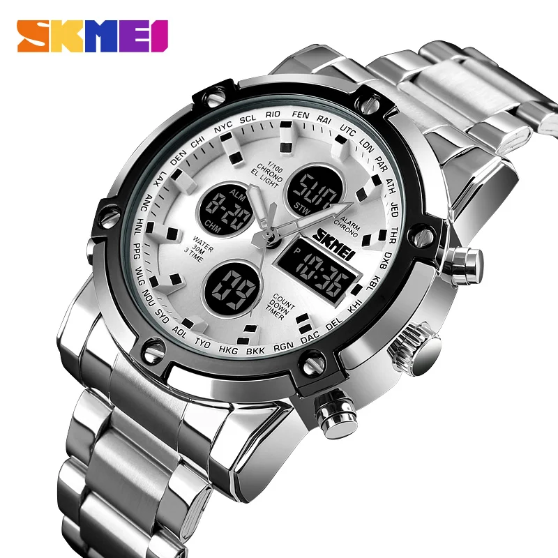 Skmei 1389 Stainless Steel Digital Watch Waterproof Popular Wristwatch