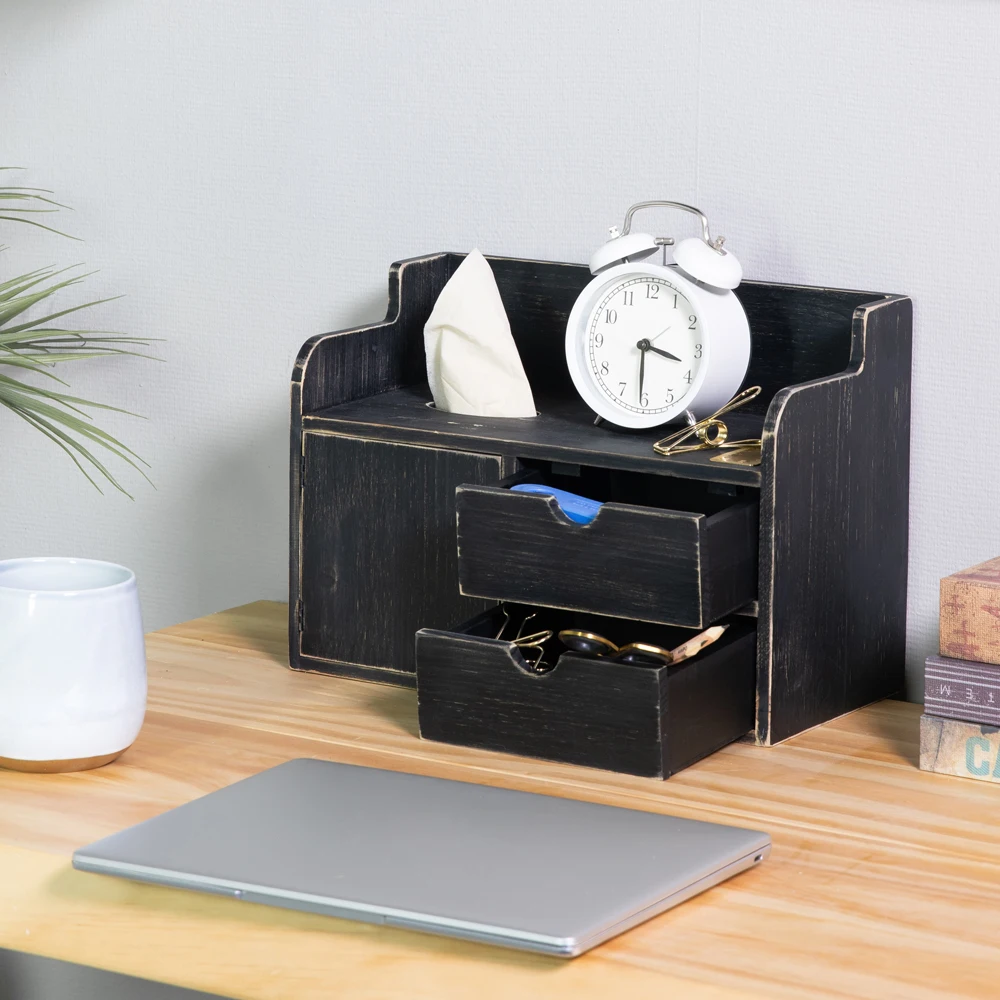 Amazon is selling well Manufacturer Well Made Black Vintage Wood Desktop Organizer - Tabletop Paper Towel Rack