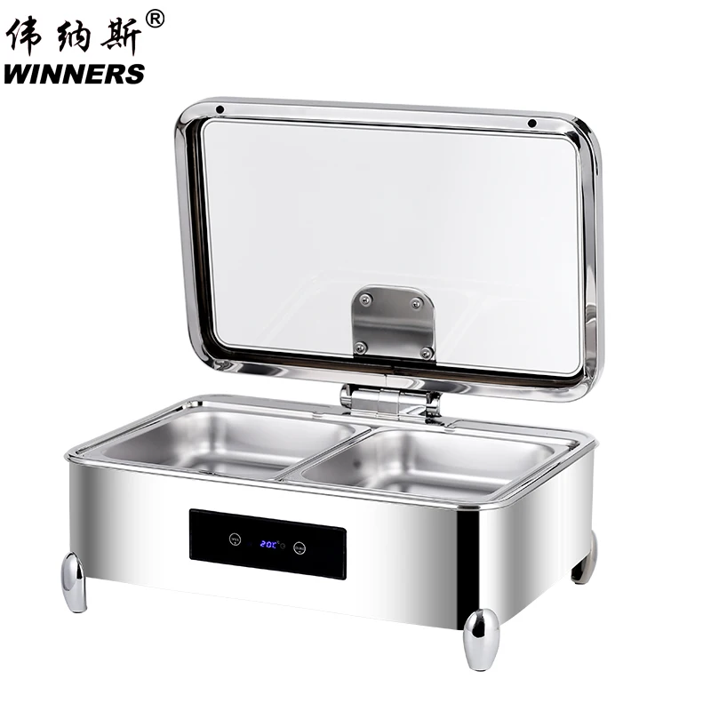 factory deluxe motion sensor self-opening rectangular chafing dish induction opening cover stainless steel electric food warmer