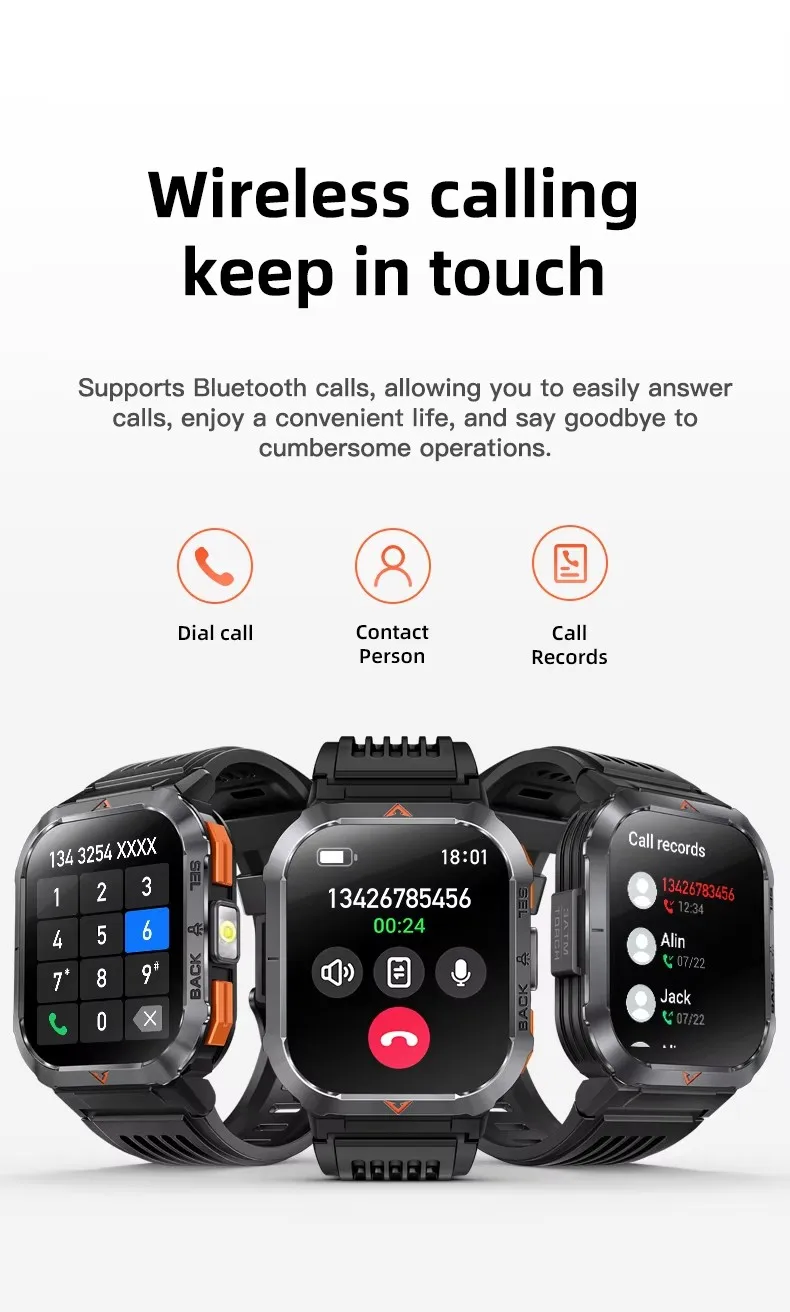 Relojes S50 Outdoor Sports Smart watch 2.02 inch screen BT Calling 3ATM Waterproof Large memory 400mAh large battery smartwatch