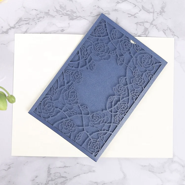 
Korean style rsvp wedding invitations blue rose laser cut wedding invitations 