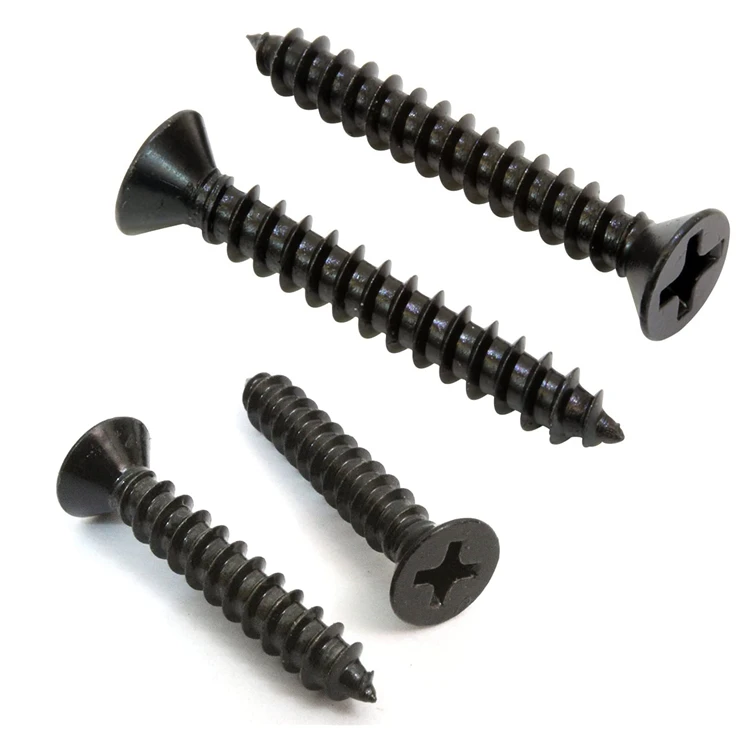 #2 #3 #4 #5 #6 #7 #8 #10 #12 #14 Black Steel Flat Head Phillips Countersunk Wood Screw Self Tapping Screws