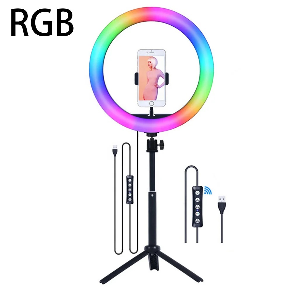 10 дюймов RGB светодио дный кольцевой светильник комплект со сферическим креплением Cardinal number штатив-Трипод стойка с регулируемой яркостью двухцветная Кольцевая вспышка со специальными сцена Эффект прямую трансляцию