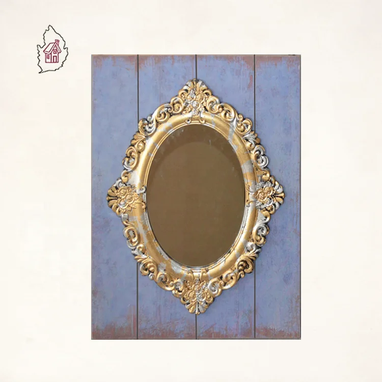 Rustic paper printing wooden wall decorative mirror baroque style mirror