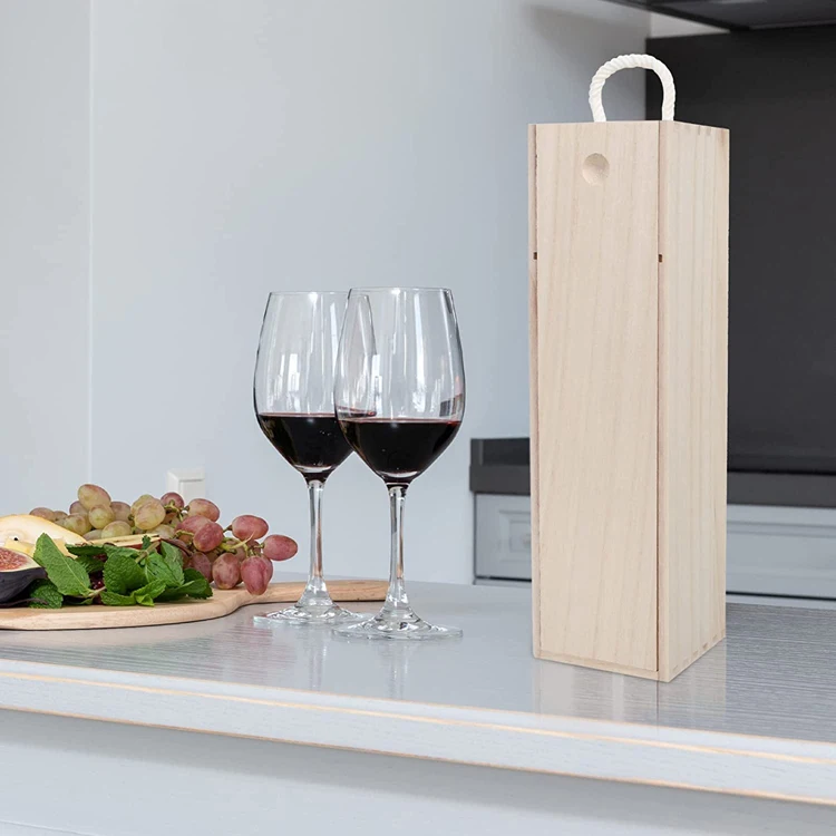 Unfinished Wooden Wine Box with Handle for Crafts Gifts Birthdays Housewarmings