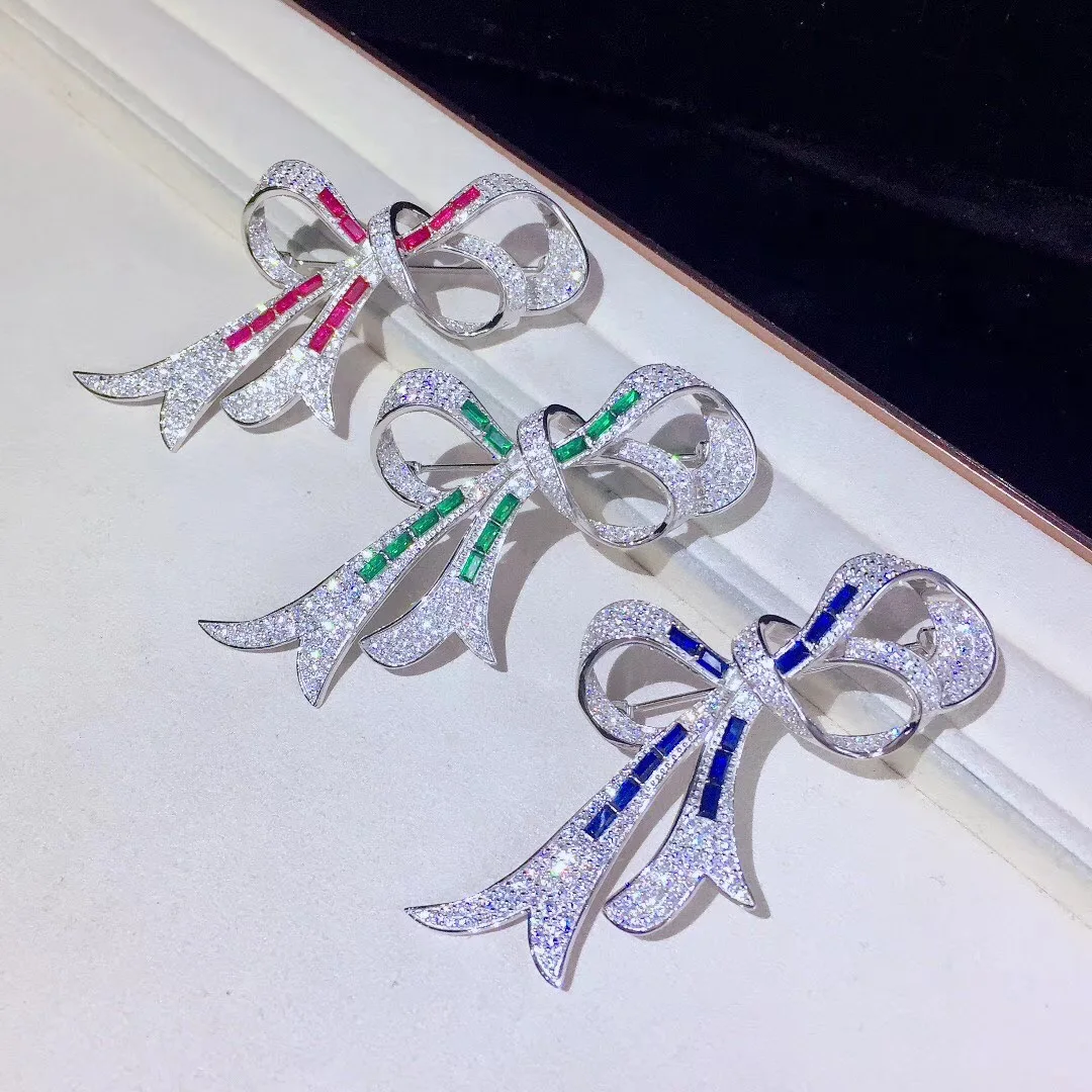 New Arrival Jewelry 925 Colorful Zircon Stone Bow knot Pin Brooch