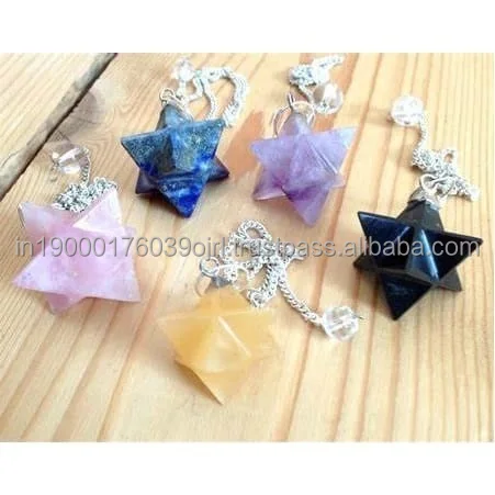 Wholesale Natural Crystals Stone Best Quality Crystals Healing Malty Stone Agate 8 Point Merkaba Dowsing Pendulum