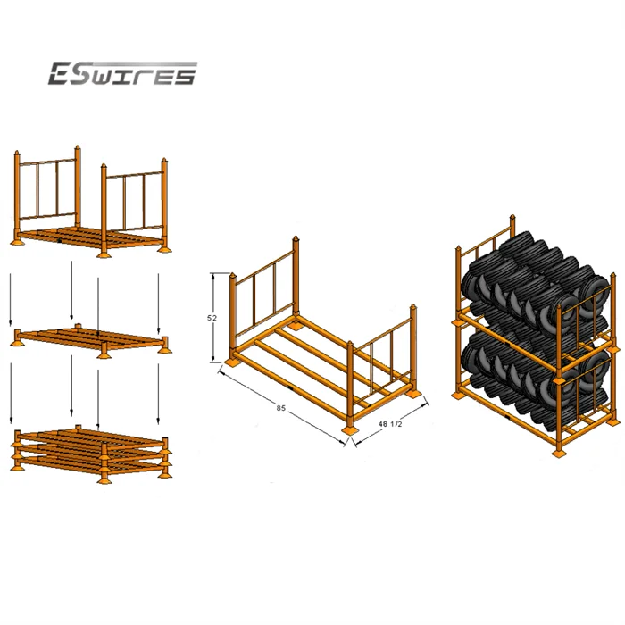 Good Quality Warehouse Stack 4-6 High Heavy Duty Folding Metal Steel Post Pallet Tyre Stacking Racks