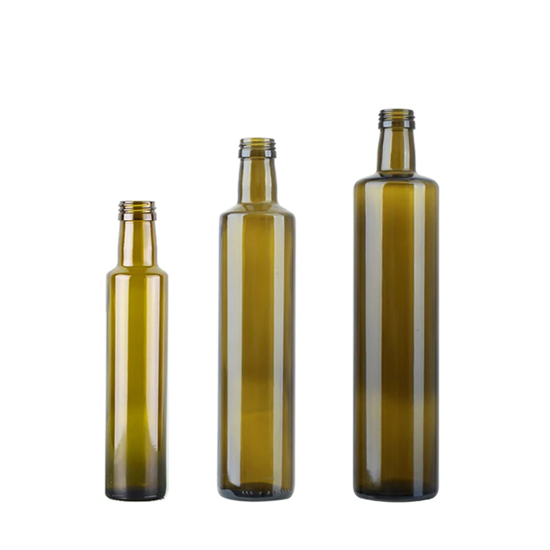 Popular custom empty small mini 250ml round green clear glass bottle olive oil bottle container wholesale in stock