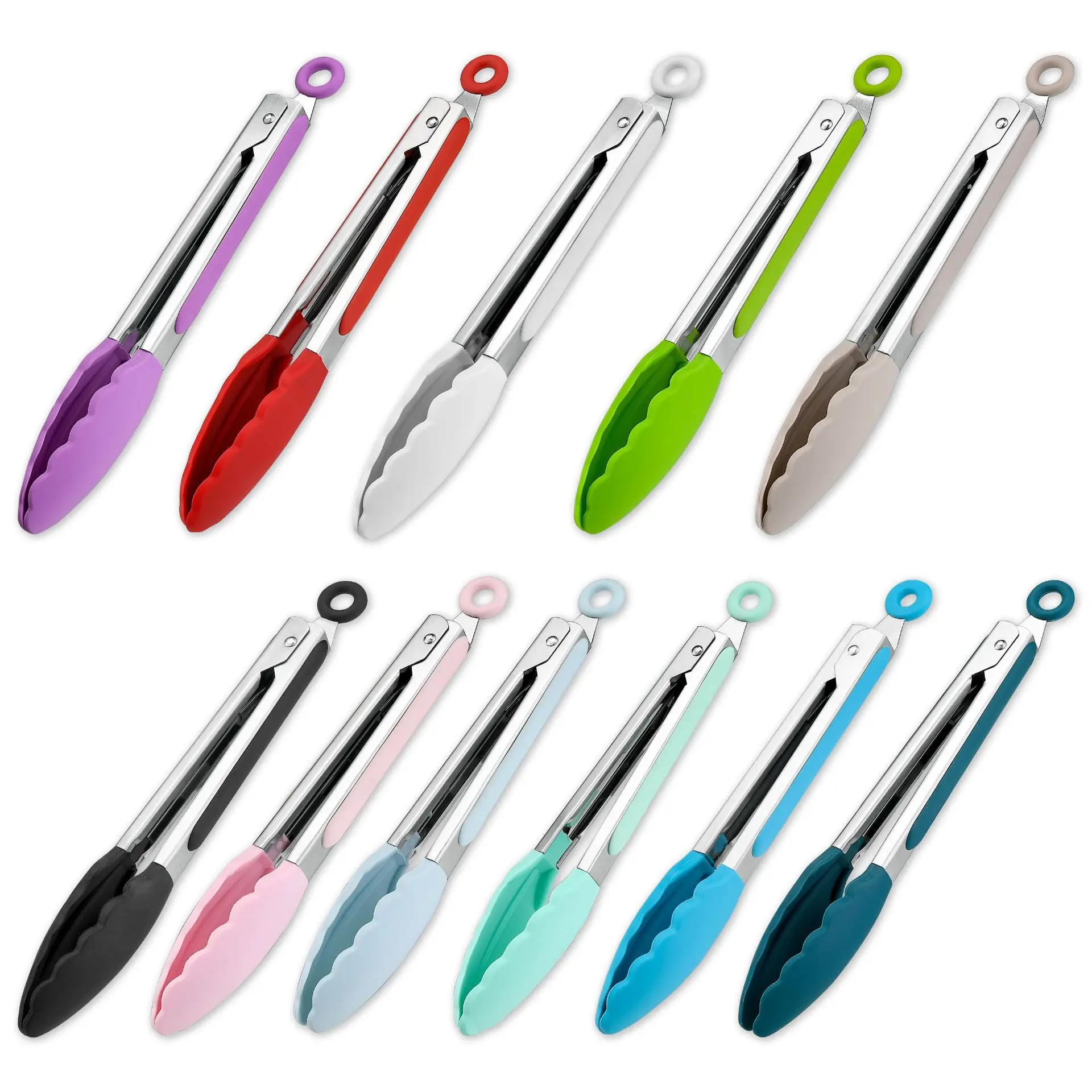 Eco-friendly 7inch 9inch silicone Food Thickened Stainless Steel Non-slip Handle Food Barbecue Clip Bread Clip Cake Clip