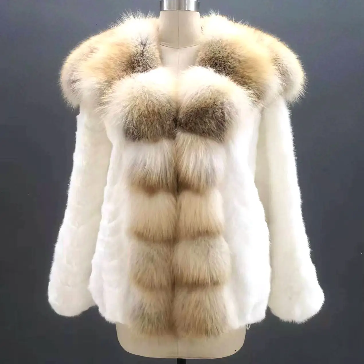 Fashion women winter fox fur collar trimming real mink fur coat