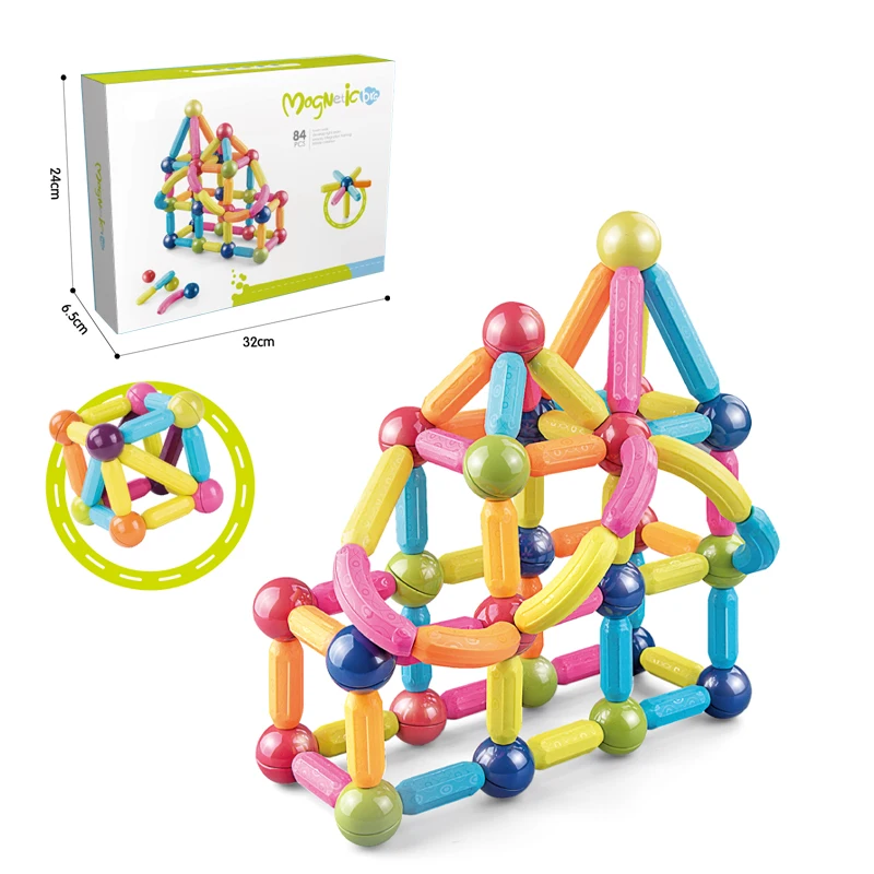 84PCS Smart 3D Magnetic Ball Rod Assembly Building Blocks Magnetic Balls And Stick Educational Magnetic Toys For Kids
