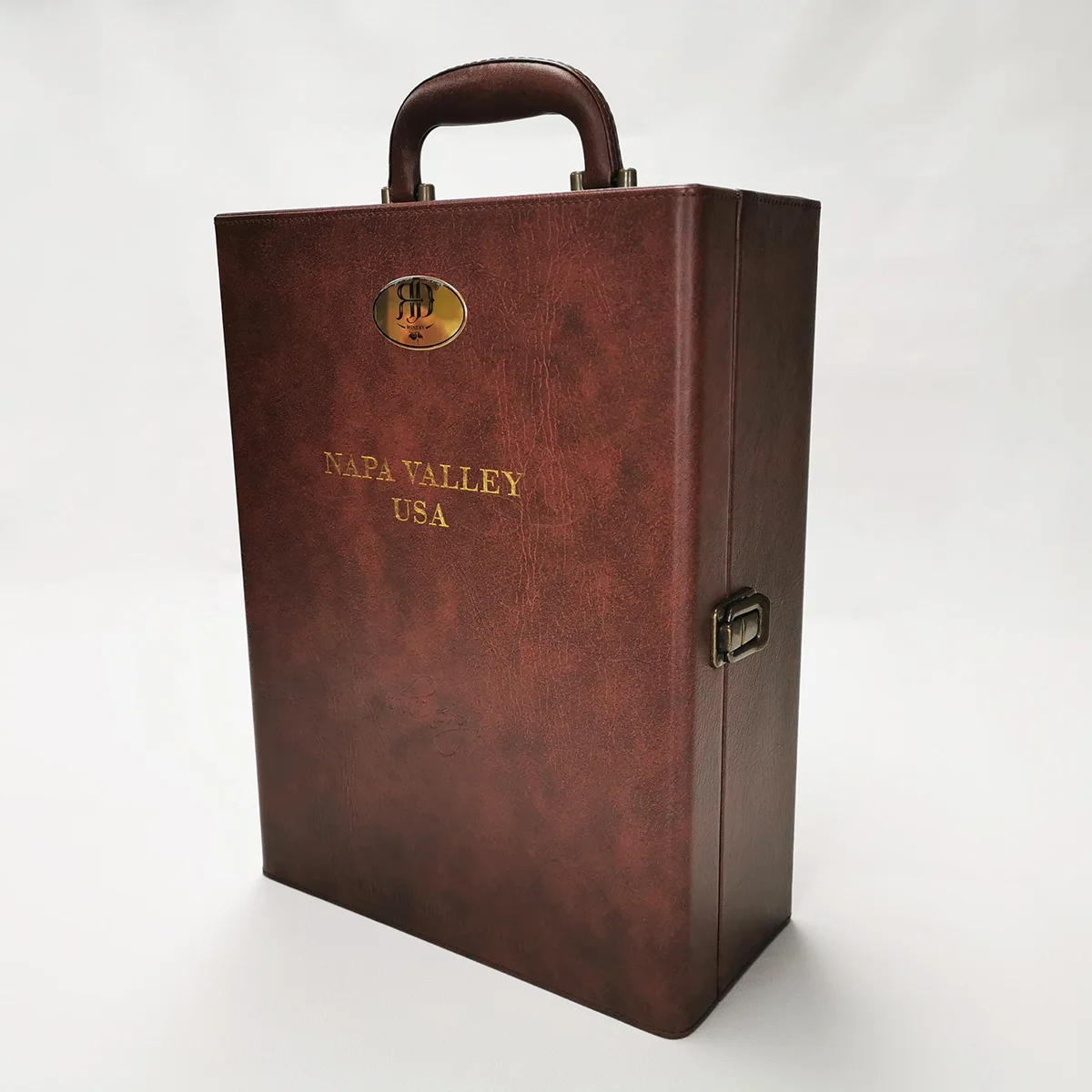 Bottle Case High End Customized Faux Leather Double Bottles Wine Box With Locker
