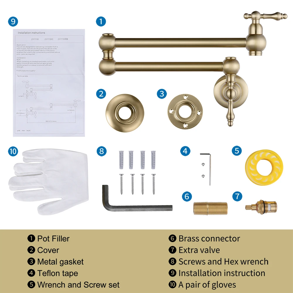Faucets Mixers&Taps Single Hole Folding Kitchen Faucets Kitchen Taps Brass Pot Filler Faucet Tap