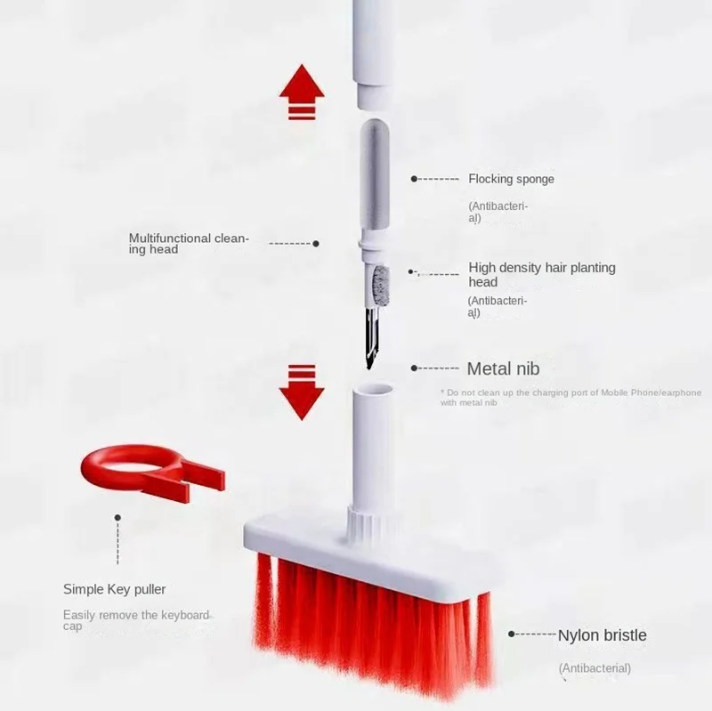 Multifunction set keycap puller PC computer brush bluetooth earbuds cleaning pen 5 in 1 keyboard earphone cleaner