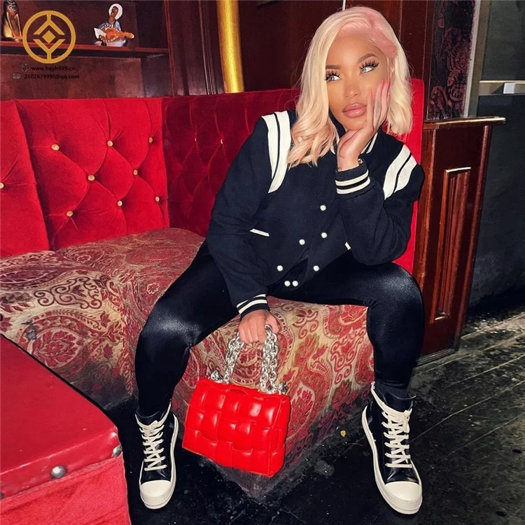 Custom embroider logo black red women baseball bomber jackets and coats fall 2022 ladies varsity jacket
