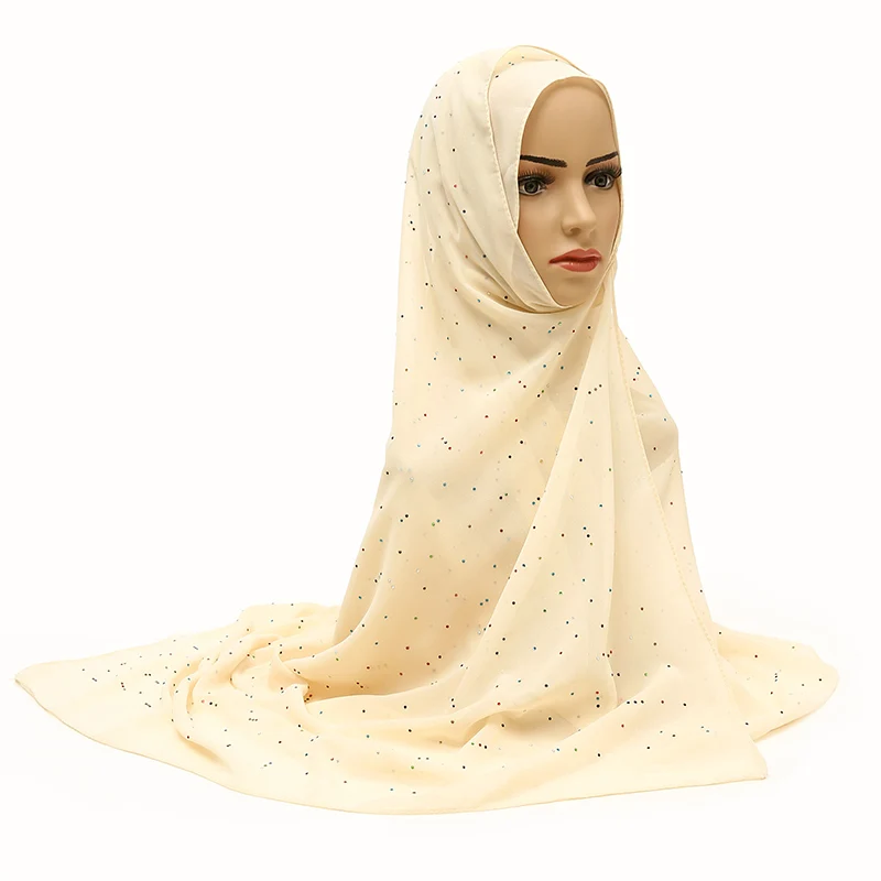 Zhenshiman All over the sky star color diamond latest plain chiffon scarf 2021 Muslim women scarf wholesale scarf