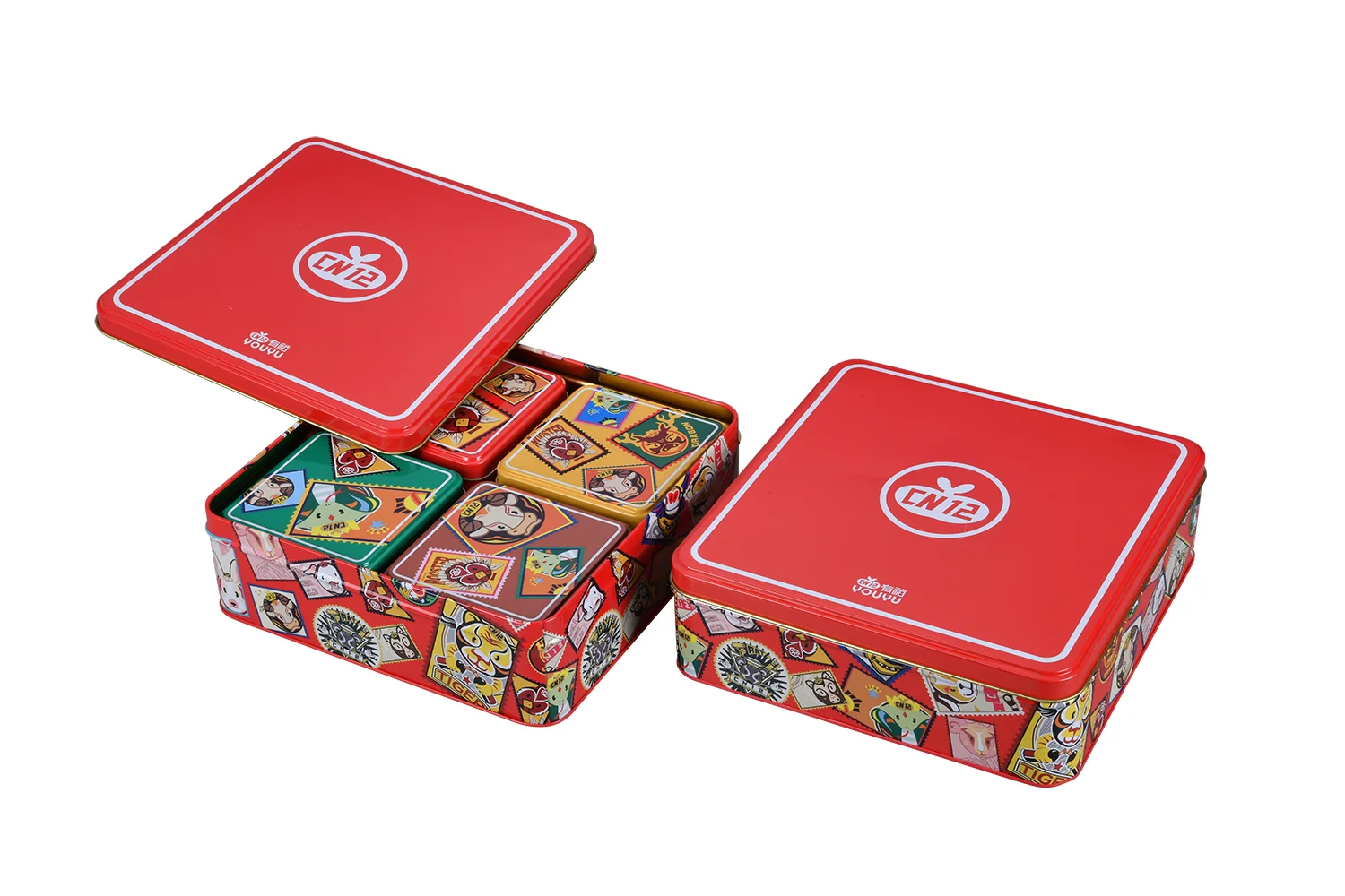 Metal food safe tin cans Square Metal boxes for cookies embossed container storage tin boxes