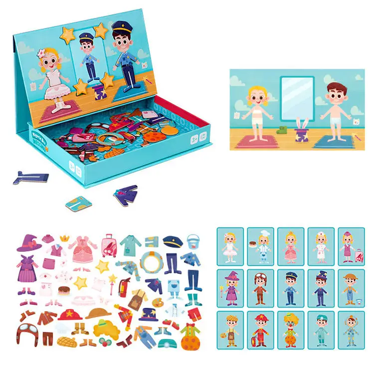 Magnetic Jigsaw Puzzle Cartoon Traffic/Dress Up/Figure Clothes Change Games Interactive Books Educational Toys for Kids Children