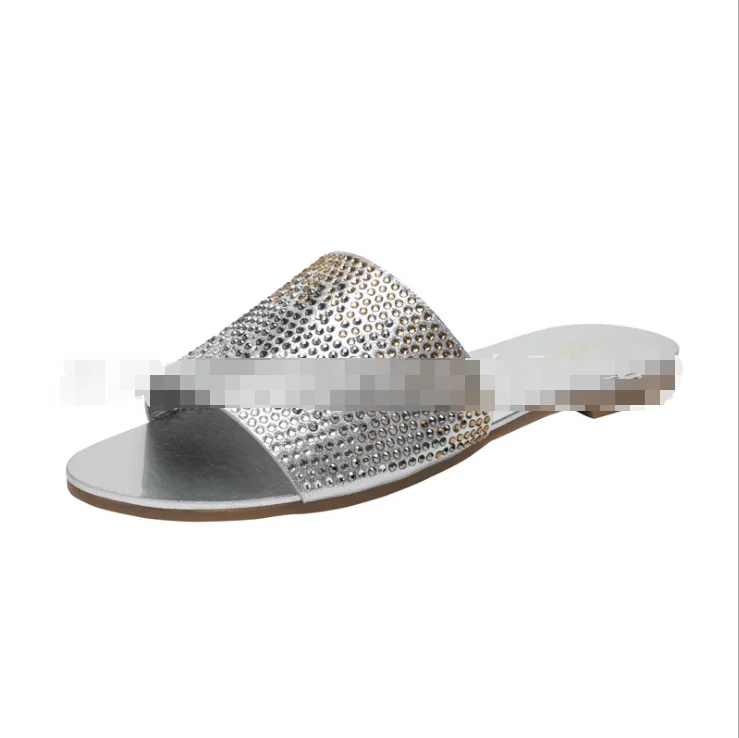 Fashion Bling Diamond Slippers Solid Color Casual Flat Sandals