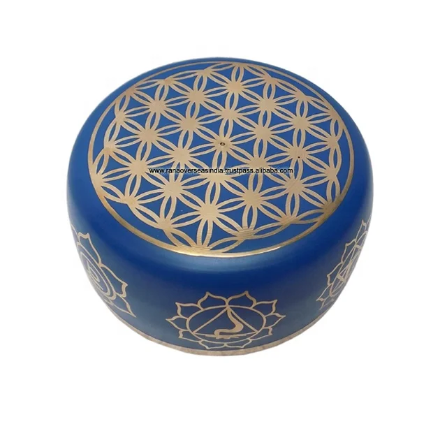  Тибетская медитационная чакра семь чакр 6 дюймов Поющая чаша с цветочным дизайном жизни