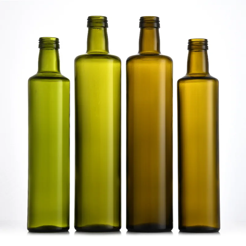 wholesale Bulk 250ml 500ml 750ml 1L Empty Square Dark Green Marasca Cooking Olive Oil Glass Bottles