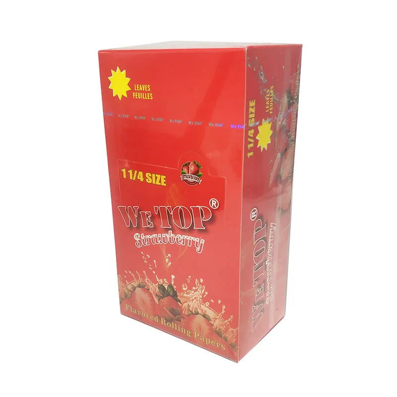 WE TOP rolling smoking tobacco papers strawberry flavor 1 1/4 size paper brown wetop