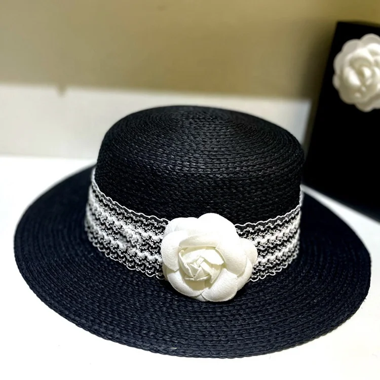 Japanese Fresh Vintage Flat Top Hat Literary Holiday Flower Lafite Straw Hat Children Summer Beach Sun Visor Hat