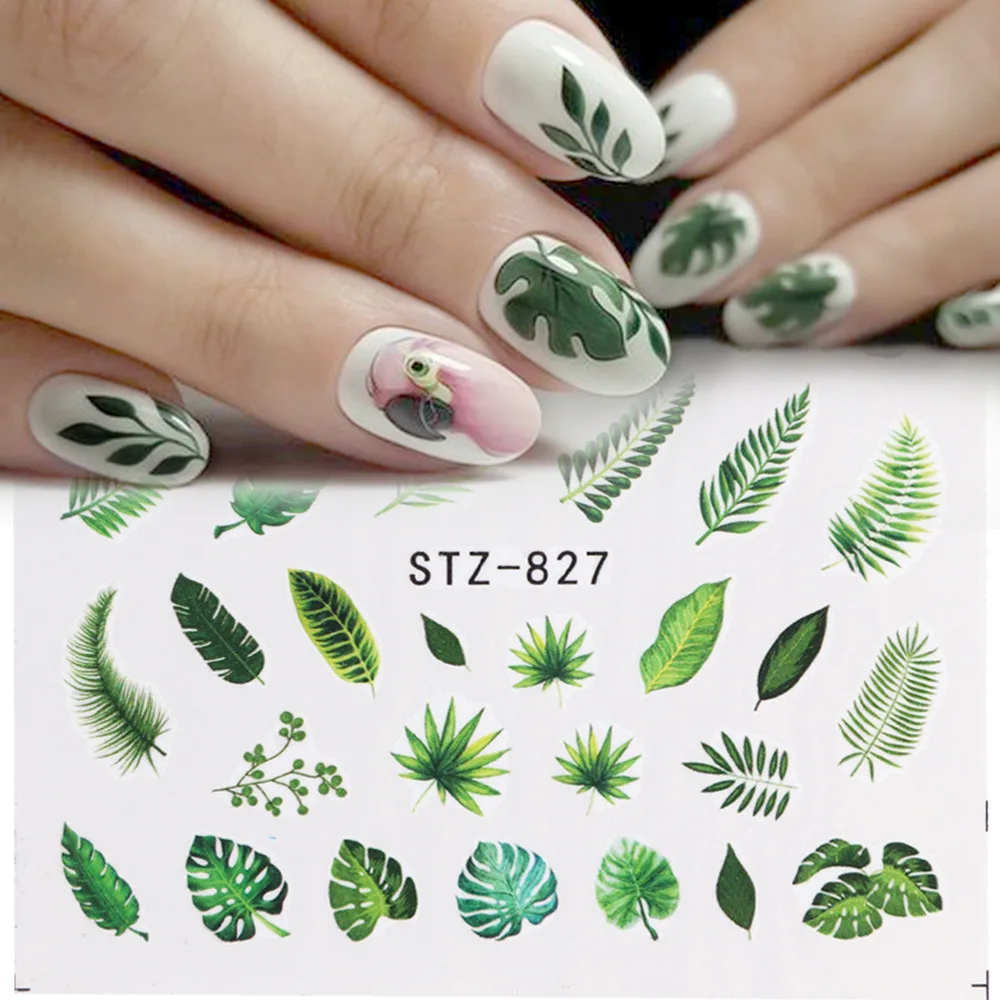 Free Shipping Assorted Patterns Water Transfer Blossom Flower Flamingo Hot Element Green Leaf Roses Flowers Nail Stickers